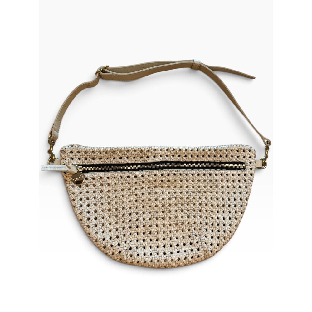 Clare V Grande Fanny Cream Rattan Woven Leather Belt Bag